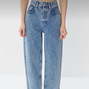 BDG light acid wash mom high rise jeans.